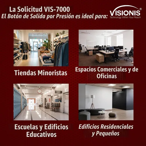 Vista 6 de Visionis VIS-7000 - Botón cuadrado verde para salida, acero, LED