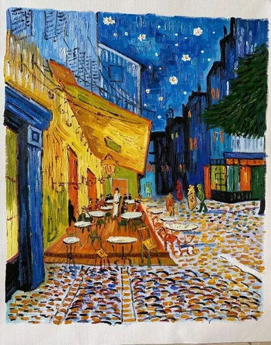 Vista 3 de Cafe Terrace at Night, 1888 por Vincent van Gogh, famosa reproducción de pintura de pared sobre lienzo, obra de arte pintada a mano, decoración