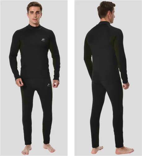 Vista 5 de Men's Fleece Lined Long Johns Base Layer Set Top Bottom for Ski Running Cold Weather