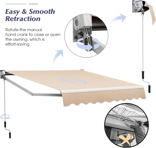 Vista 29 de Giantex Toldo retráctil para patio – Refugio solar de 8 x 6.6 pies con manivela manual fácil, estructura metálica de alta resistencia, toldo Beige