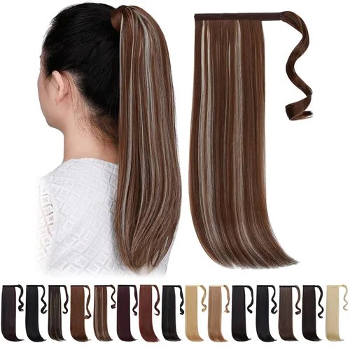 Vista 32 de Extensiones de cola de caballo negras, colas de caballo rizadas con clip, 22 pulgadas, 3.5 onzas, extensión de cabello sintético envolvente del pelo