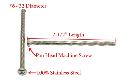 Vista 2 de Nº 10-24 x 3" Tornillo Phillips de cabeza cilíndrica de acero inoxidable, (25 piezas), 18-8 (304) Tornillos de máquina de acero inoxidable, rosca