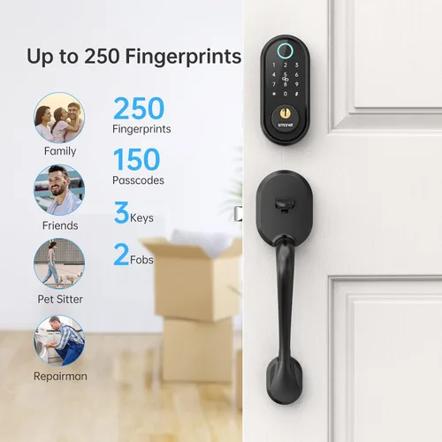 Vista 5 de Cerraduras inteligentes para puerta delantera con asa: cerradura de puerta de entrada sin llave SMONET con juego de manija Cerraduras digitales