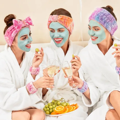 Vista 6 de DiyJibb Diadema de spa de 9 piezas para lavar la cara, cuidado de la piel, diadema y pulsera, para mujeres, adolescentes, niñas, para lavar la cara