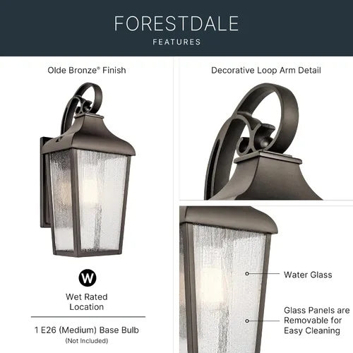 Vista 3 de Kichler Forestdale - Lámpara de pared para exteriores de 14.75 pulgadas con cristal transparente sembrado en bronce antiguo