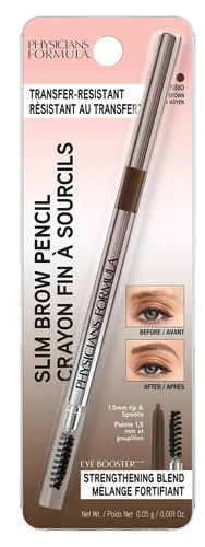 Vista 2 de Physicians Formula Lápiz de cejas retráctil delgado definidor, marrón medio, cepillo de cejas de doble cara, punta fina, forma, define, rellenos