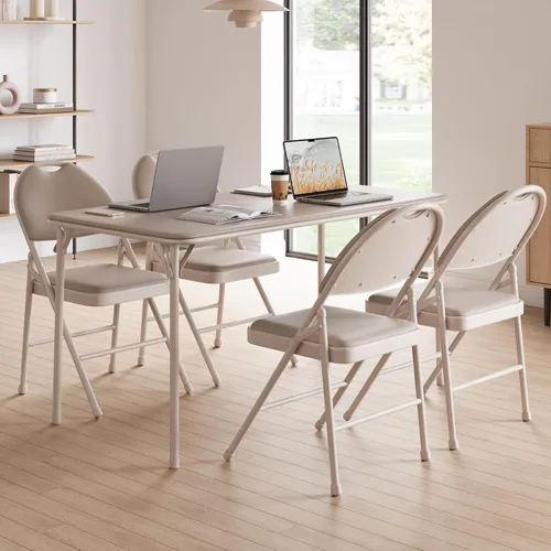 Vista 2 de Paquete de 4 sillas plegables con marco de metal con cojín acolchado y respaldo, asiento tapizado de piel sintética de 350 libras, sillas plegables