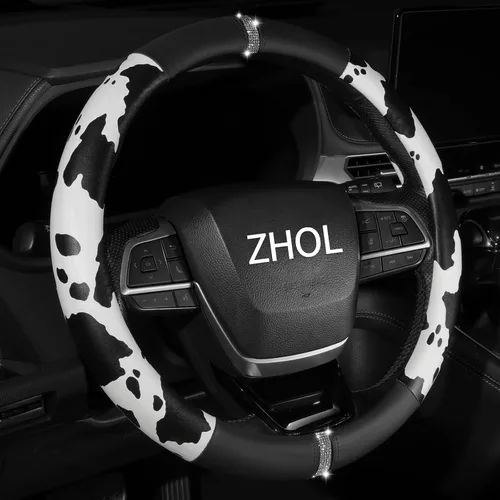 Vista 10 de Fundas para volante de automóvil con estampado de vaca, piel de microfibra transpirable para mujeres y hombres, protector universal de volante
