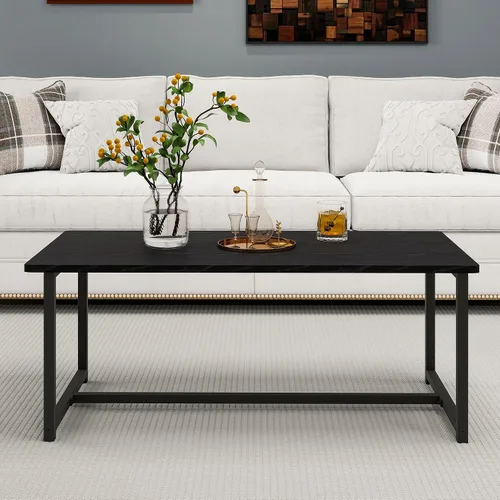 Vista 3 de Mesa auxiliar rectangular de 35.4 pulgadas para sala de estar, mesa de centro de estilo industrial moderna con marco de metal para espacios Negro
