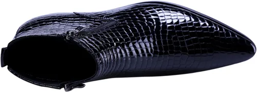 Vista 4 de SANTIMON Botas casuales con puntera puntiaguda con cremallera a cuadros de charol para hombre