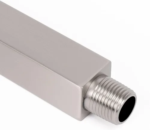 Vista 5 de Brazo de ducha para montaje en techo HarJue, brazo de extensión cuadrado para ducha de lluvia con brida y cinta de teflón de acero inoxidable