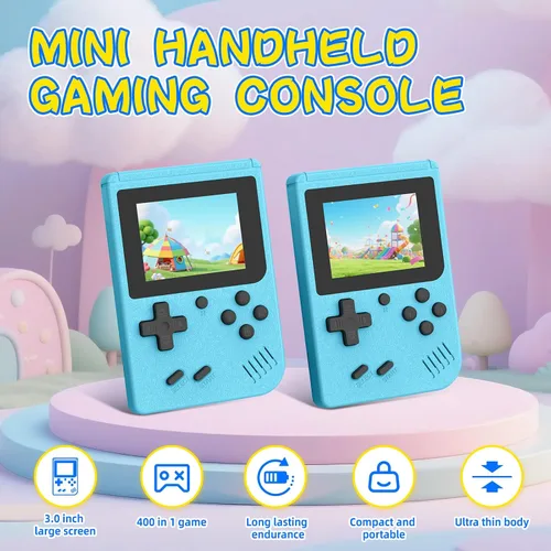 Vista 2 de Retro Gaming Console, Built-in 400 Classic Retro Game Console, 3.0 Inch IPS Screen Retro Handheld Game Console, 1020mAh Rechargeable Battery