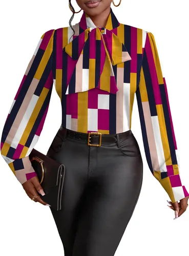 Vista 44 de Vrtige Camisa de mujer elegante con cuello de lazo, manga larga, blusa para la oficina