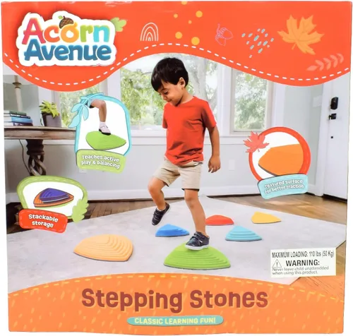 Vista 6 de Piedras de equilibrio para niños (paquete de 6), antideslizantes, habilidades motoras gruesas y juego en interiores y exteriores, piedras de salto