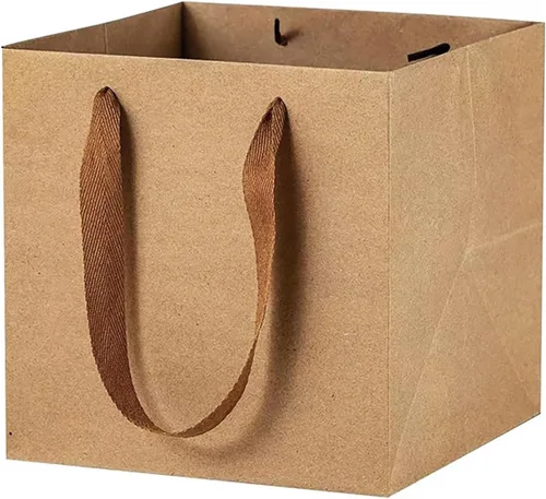 Vista 18 de Bolsa de regalo de papel naranja de 4 pulgadas Caja de papel Bolsas de papel kraft pequeñas con fondo cuadrado con asas para boda, baby shower