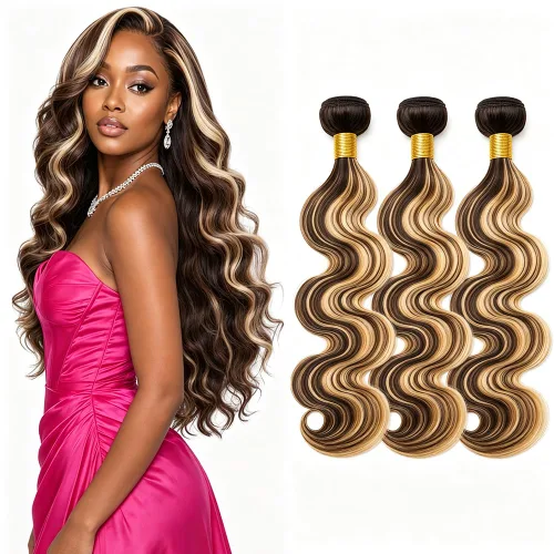 Vista 278 de P4613 Cabello humano rizado onda profunda marrón y paquetes mixtos 8 10 12 P4613 Ombre Marrón-Rubio-DP