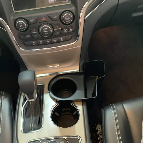 Vista 2 de CheroCar Portavasos, caja de almacenamiento para palanca de cambios, bandeja organizadora con bolsillos para Jeep Grand Cherokee 2011-2020