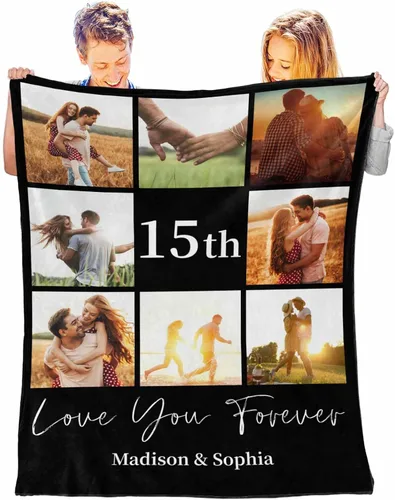 Vista 13 de D-Story Mantas personalizadas con fotos, regalos personalizados para parejas, regalos de aniversario y cumpleaños para esposa, marido, novia, novio