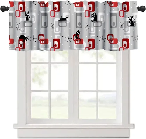 Vista 33 de Cenefa de cortina geométrica para ventanas, cenefa moderna con bolsillo para barra, 1 panel, cortinas cortas abstractas para playa, cortinas cortas