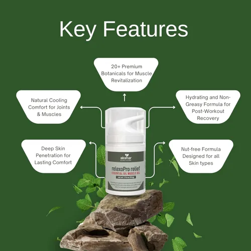 Vista 6 de Akshar Ayurveda Relaxo Pro Relief - Gel muscular natural refrescante y cálido para el cuello, rodillas y articulaciones, masaje calmante