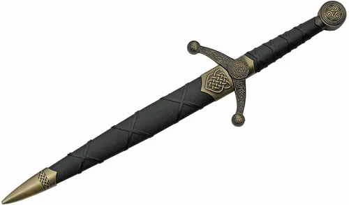 Vista 3 de Szco Supplies Cuchillo de nudo celta medieval con réplica de punta de lanza dorada de 16 pulgadas con vaina, oro/negro, 211532-GD Dorado/Negro