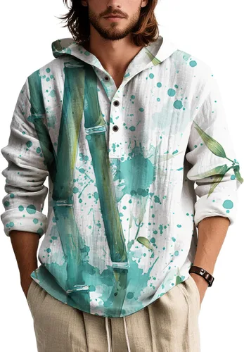 Vista 10 de Sudaderas con capucha con estampado floral retro para hombre, estilo bohemio, con botones, manga larga, sudaderas de gran