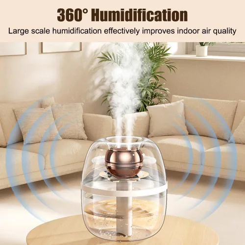 Vista 8 de Humidificador, humidificador de escritorio silencioso de niebla fría USB de 3 litros con luz nocturna y boquilla doble giratoria de 360° de 20 horas