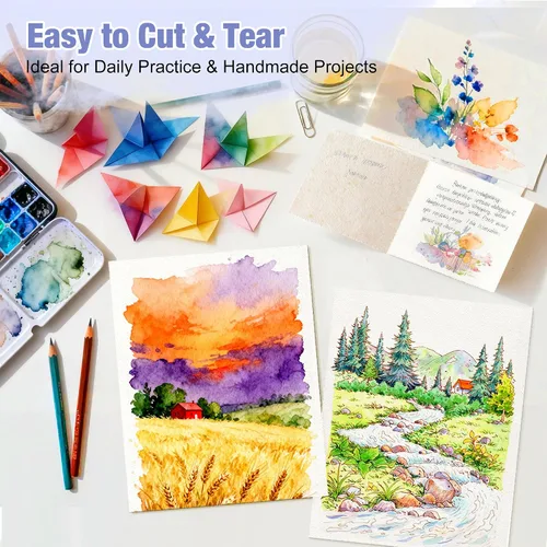 Vista 6 de Bloc de papel de acuarela de 9 x 12 pulgadas (140 libras/300 gsm) – Cuaderno de bocetos para artistas sin ácidos, papel pesado prensado en frío