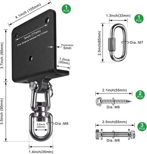Vista 6 de SELEWARE Percha de bolsa pesada de rotación de 360°, capacidad de 1000 libras, montaje en techo y vigas con cadena de acero inoxidable y ganchos a
