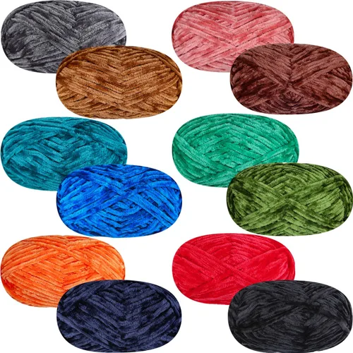 Vista 14 de 4 piezas de 400g de hilo de terciopelo chenilla suave para tejer a ganchillo, hilo esponjoso y cálido para tejer y ganchillo, manualidades DIY Rosa