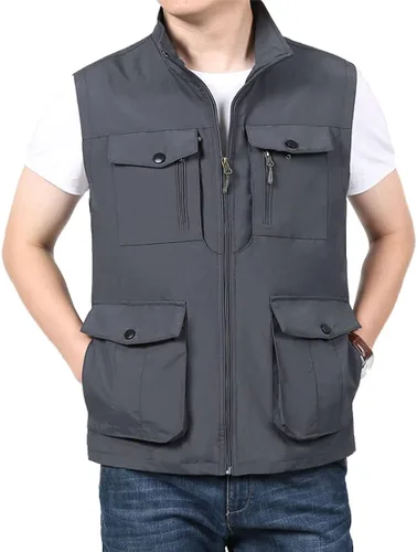 Vista 2 de LOUECHY Chaleco de viaje para hombre, con múltiples bolsillos, ligero, sin mangas, para senderismo, pesca, golf