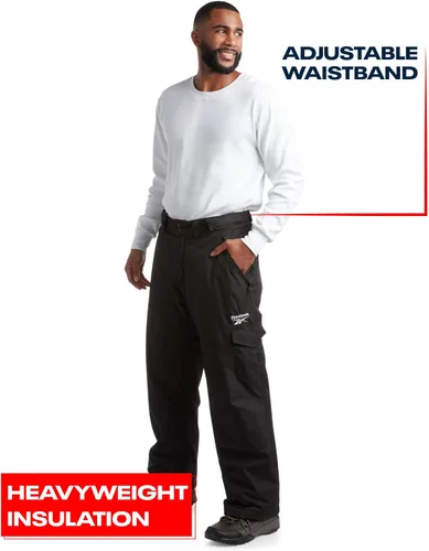 Vista 2 de Reebok Pantalones de nieve para hombre, pesados e impermeables, con bolsillos tipo cargo, polainas de nieve, pantalones de esquí para hombre