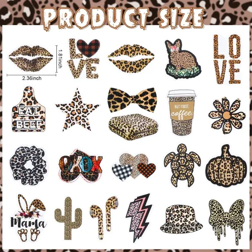Vista 2 de Paquete de 100 calcomanías con estampado de leopardo, vinilo impermeable, estampado de guepardo, calcomanías estéticas de leopardo para mujeres