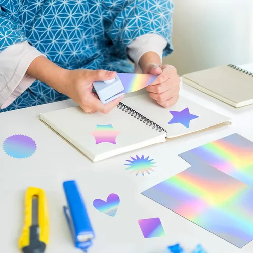 Vista 4 de 60 hojas de 9.5 x 7 pulgadas, tarjetas holográficas metálicas, con purpurina iridiscente, colores mezclados, tarjeta de papel reflectante brillante