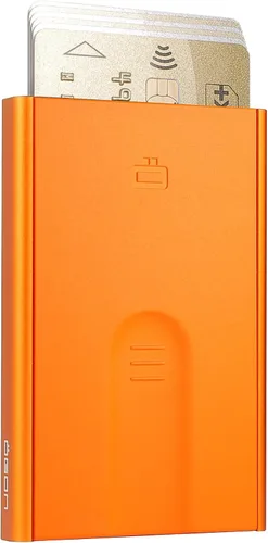 Vista 36 de ÖGON -DESIGNS- Tarjetero automático de aluminio, protección RFID contra fraude y desmagnetización, cartera delgada y minimalista para hombres