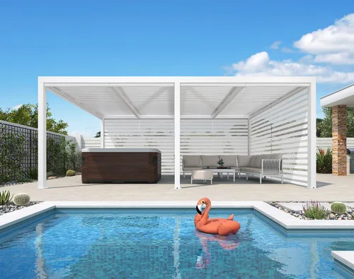 Vista 12 de PURPLE LEAF - Pérgola al aire libre con listones 10 x 12 pies de aluminio blanco con toldo rígido moderno y ajustable para patio, jardín