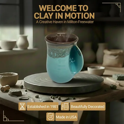 Vista 3 de Clay in Motion - Taza calentadora de manos para diestros, diseño Ocean Tide Marea del Océano