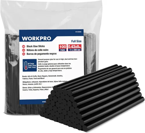 Vista 9 de WORKPRO Barras de pegamento caliente tamaño completo, paquete de 100 barras de adhesivo termofusible negro para pistolas de pegamento de todas