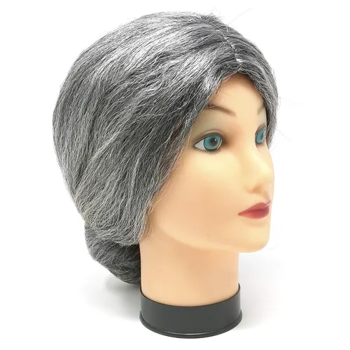 Vista 2 de Skeleteen Peluca de disfraz de anciana, accesorios de disfraz de peluca de moño de abuela plateada, 1 pieza