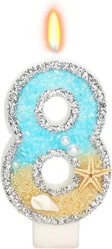 Vista 21 de Vela número 1 de estrella de mar de playa para decoración de pastel Plata