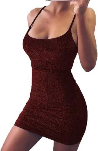 Vista 7 de VANCOL Vestido sexy de fiesta para mujer con purpurina y tirantes delgados con cordones en la espalda