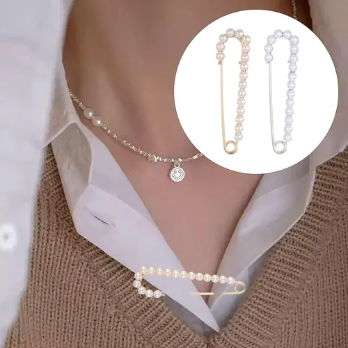 Vista 5 de 12 pines de seguridad con perlas de diamantes de imitación para ropa, broches de perlas, broche de perlas, clip de vestido, clip vintage