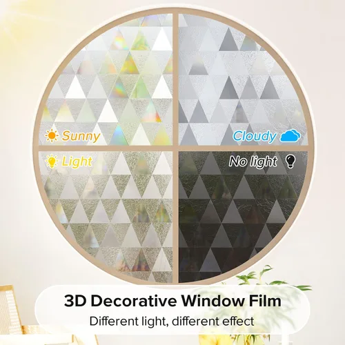 Vista 17 de rabbitgoo - Película de privacidad para ventanas con diseño de arco iris y vidrio manchado, patrón de diamante, calcomanía no adhesiva con tinte