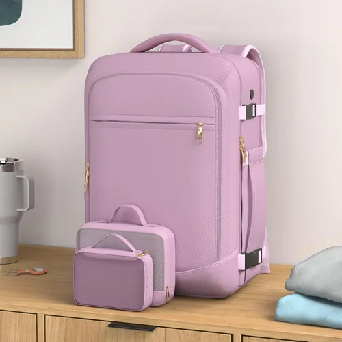Vista 2 de Mochila de viaje para mujeres y hombres, mochila aprobada para vuelos de 40 L, bolsa de viaje para artículos personales con múltiples bolsillos