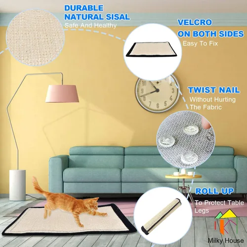 Vista 4 de Paquete de 2 almohadillas antiarañazos para gatos, almohadillas antiarañazos para muebles, cama rascador de gatito, repuesto de cartón para rampa