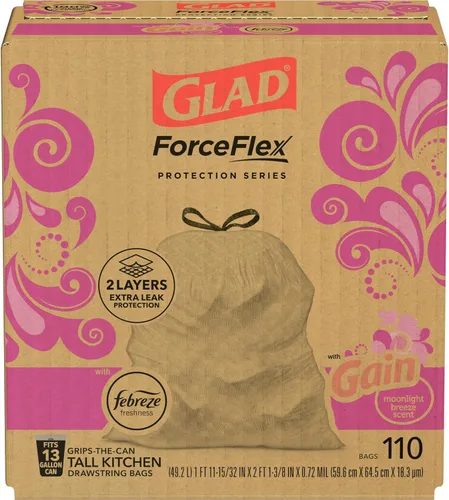 Vista 3 de Glad ForceFlex - Bolsas de basura altas para cocina, 13 galones, Gain Moonlight Breeze, 110 unidades, el paquete puede variar