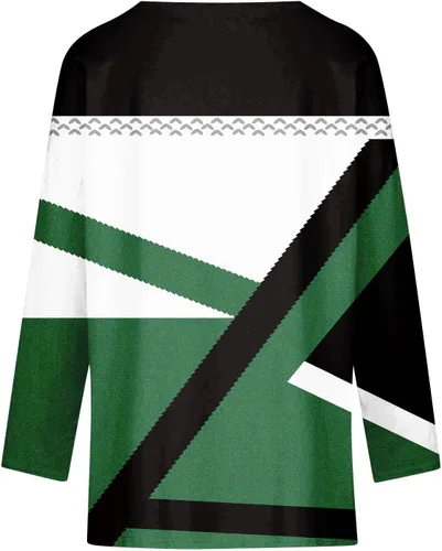Vista 4 de Blusa de manga larga para mujer, con cuello en V, holgada, informal, estampada, de manga larga, túnicas