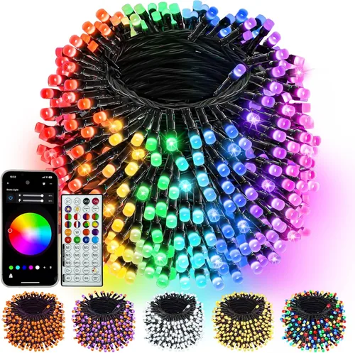 Vista 9 de Cadena de luces que cambian de color inteligente de 240 LED, 92 pies, luz de otoño naranja, control remoto con aplicación Music Sync, Multi
