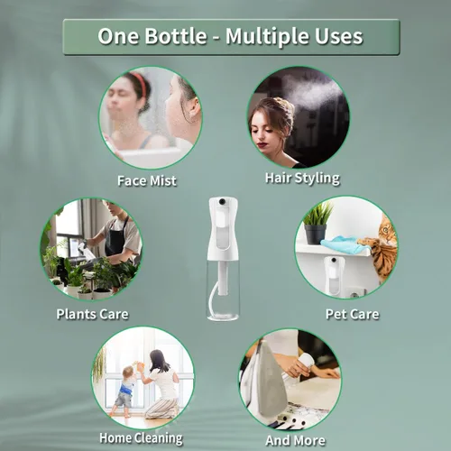 Vista 5 de FIRUZA Botellas de pulverización continua para cabello, pulverizador de niebla ultrafina (6.8 fl oz/6.8 onzas, paquete de 2), rociador de agua