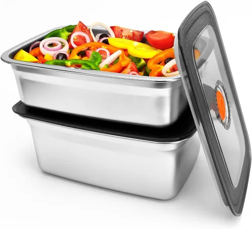 Vista 13 de 4 recipientes de almacenamiento de alimentos de acero inoxidable (50 onzas + 20 onzas) con tapas, a prueba de fugas y herméticos, recipientes